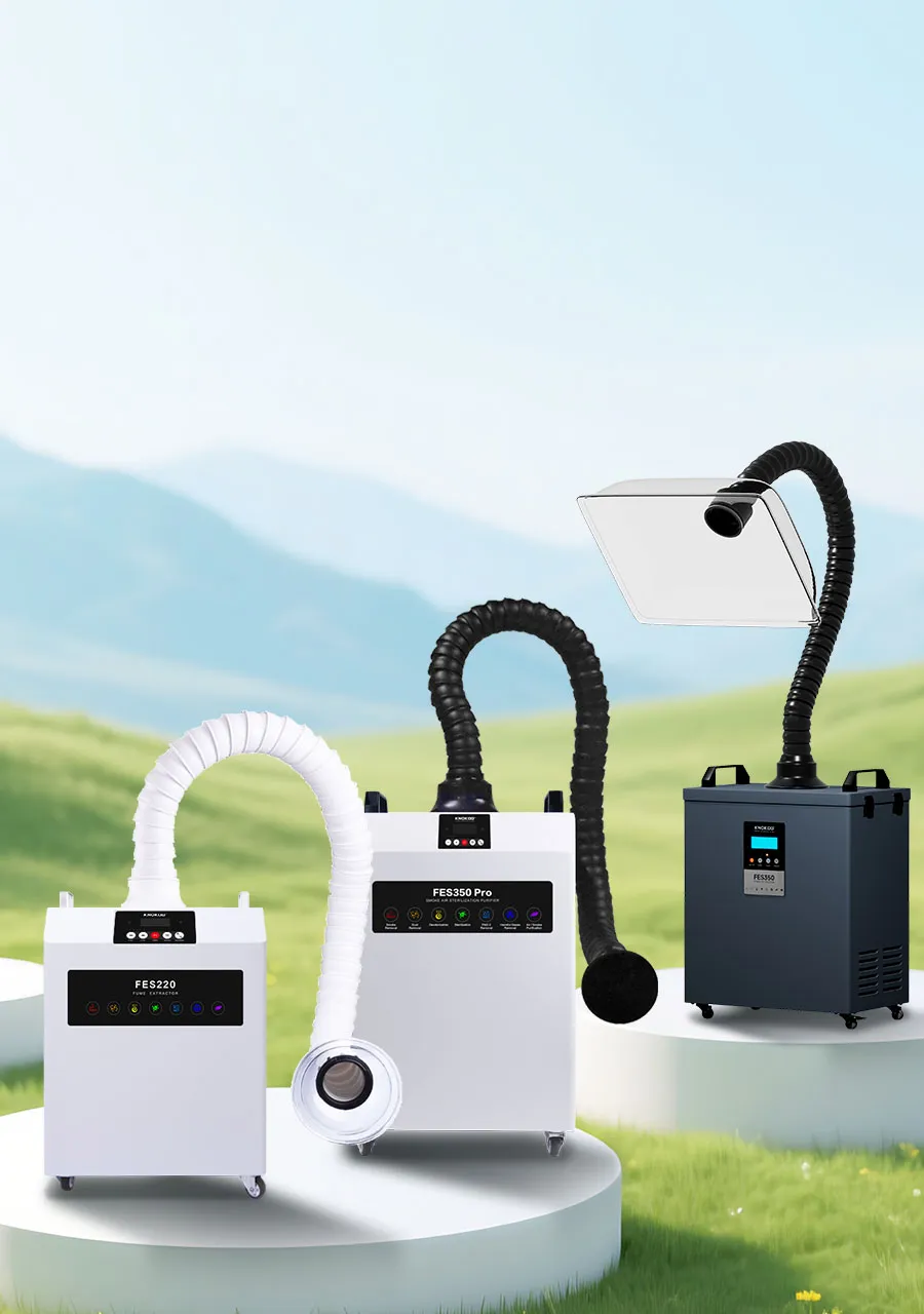 KNOKOO FES030 Desktop MINI Solder Smoke Absorber Remover Fume Extractor for laser cutter DIY Electric Iron Welding.Fume Extractor Soldering 350W 430 m³/h Strong Suction | DTF Fume Extractor Activated Carbon 4 Stage Filtering for Laser Cutter Laser Engraver and Medical or Industrial use (350 Watts)